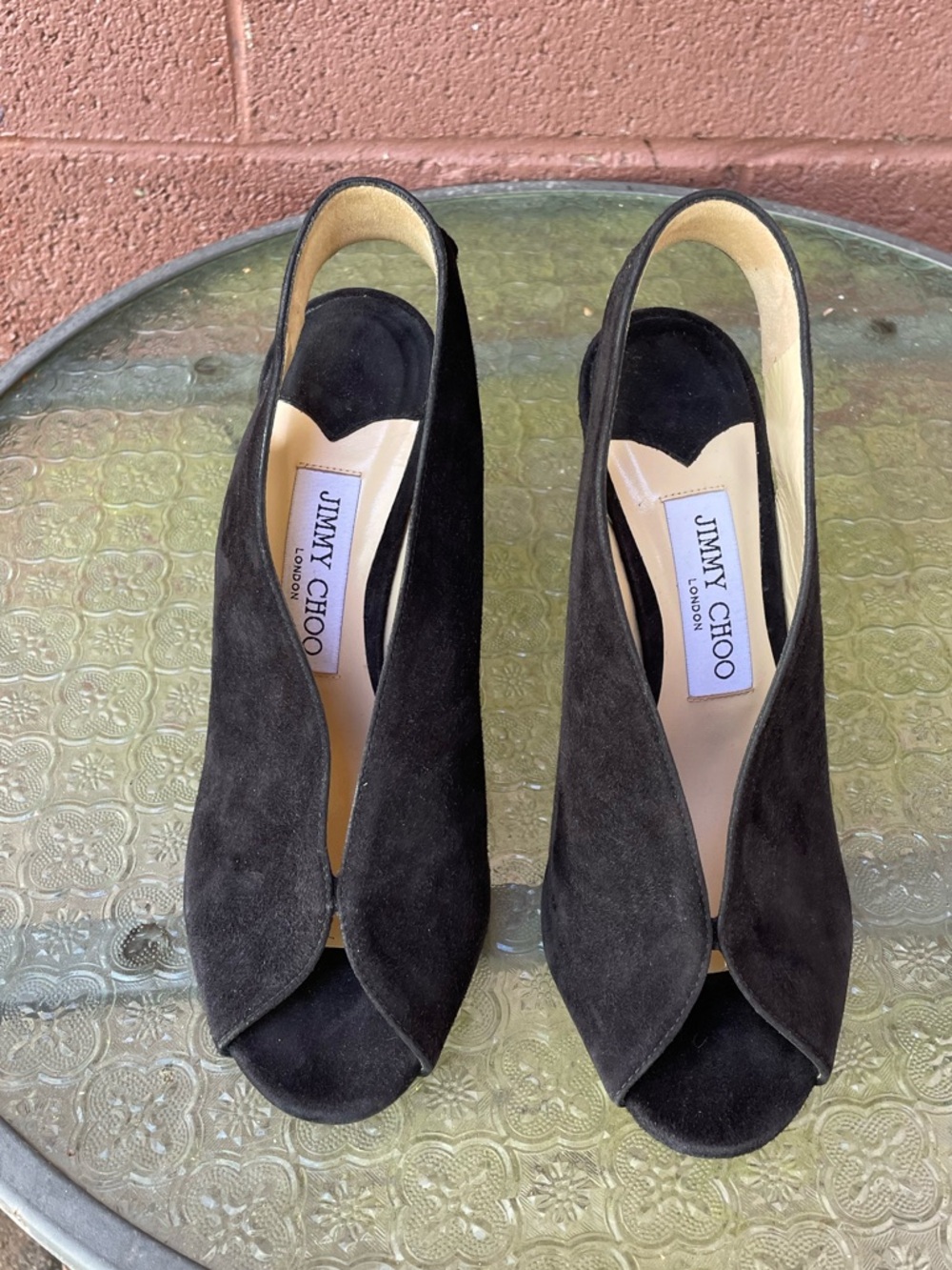 JIMMY CHOO Shar Black Suede Slingback Sandals Heels Size 36.5 - Picture 11 of 14